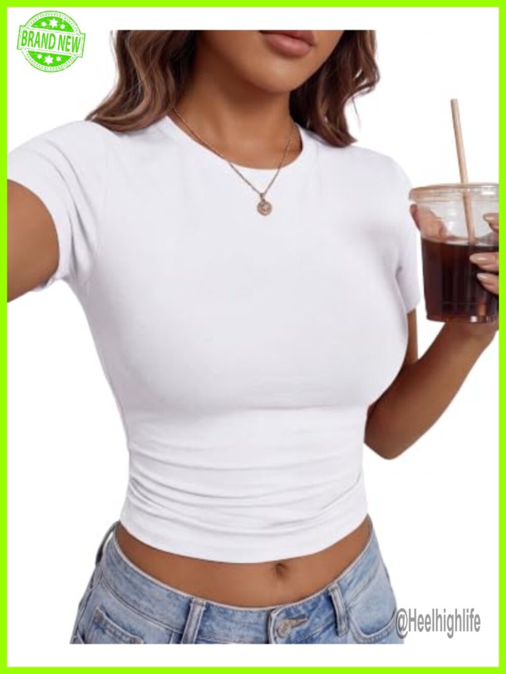 Women's Slim Fit Crop Top Short Sleeve Crew Neck Basic Tee Y2K